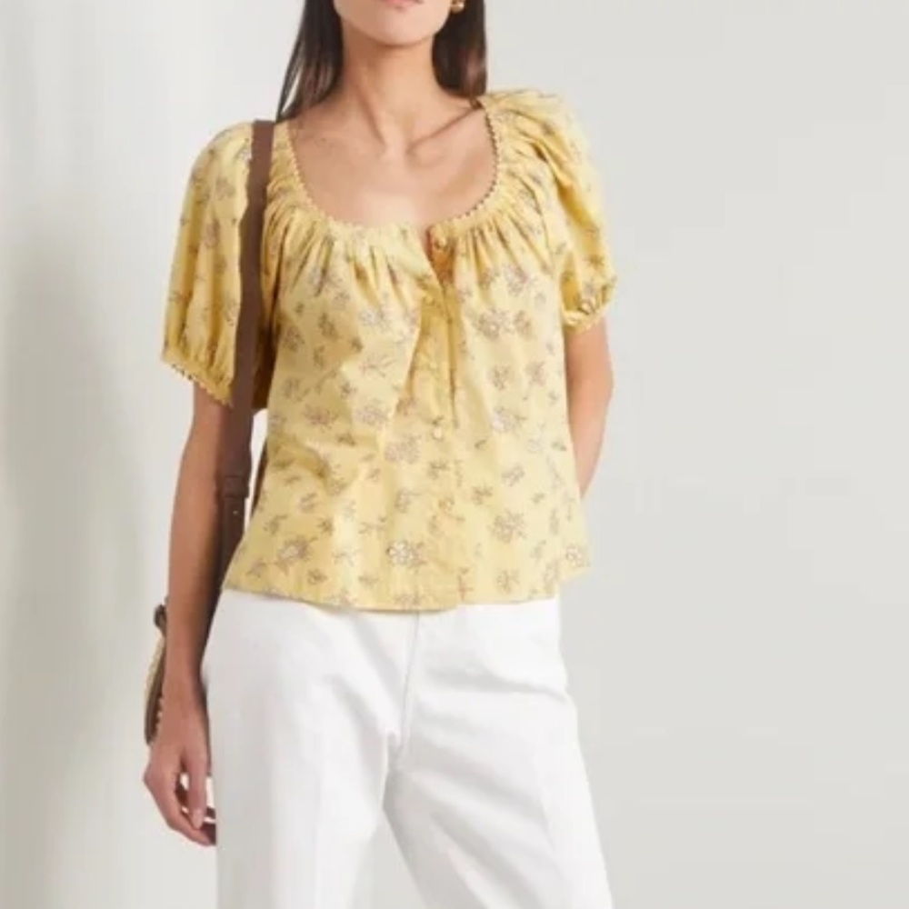 DÔEN Doen Tennessee Floral Cotton Top Sunshine Bouton de Rose Yellow XS - Picture 2 of 13
